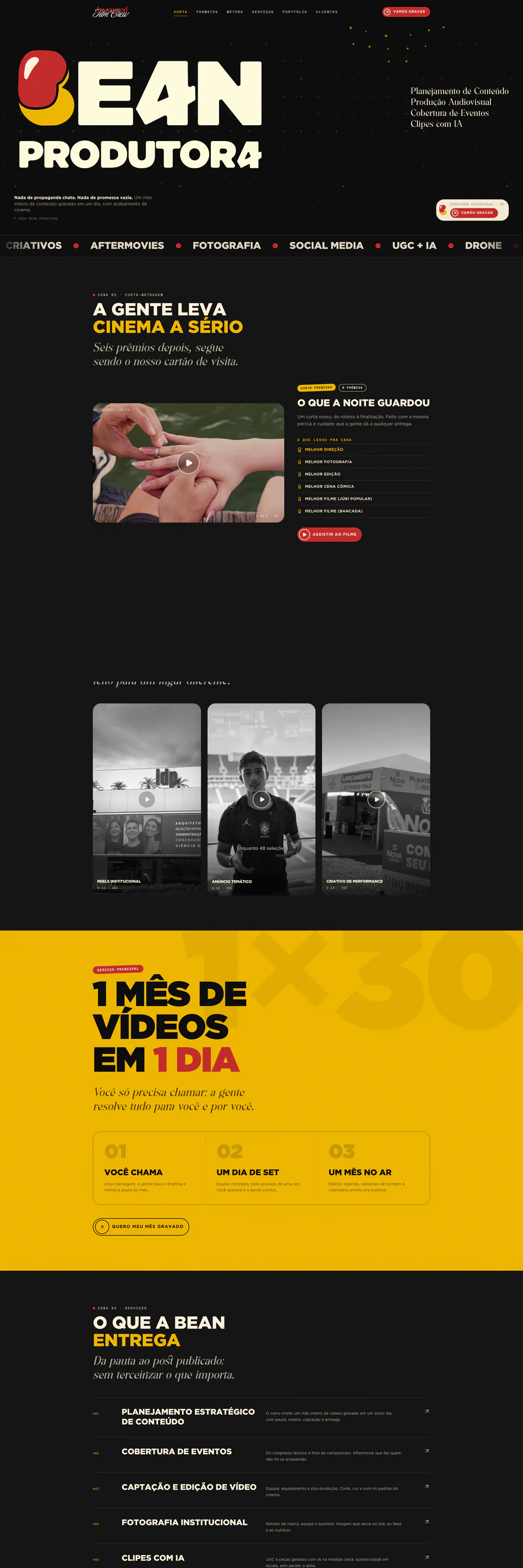 Website Bean Produtora, Video production company in Brasília