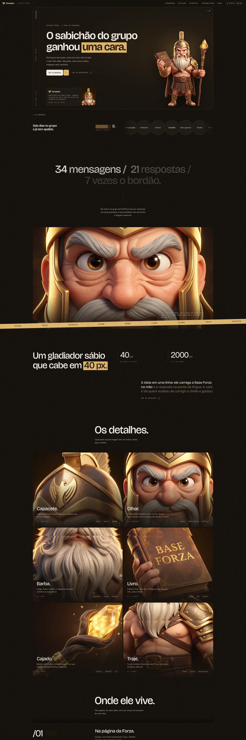 Landing page Forzeiro, Character page for a community