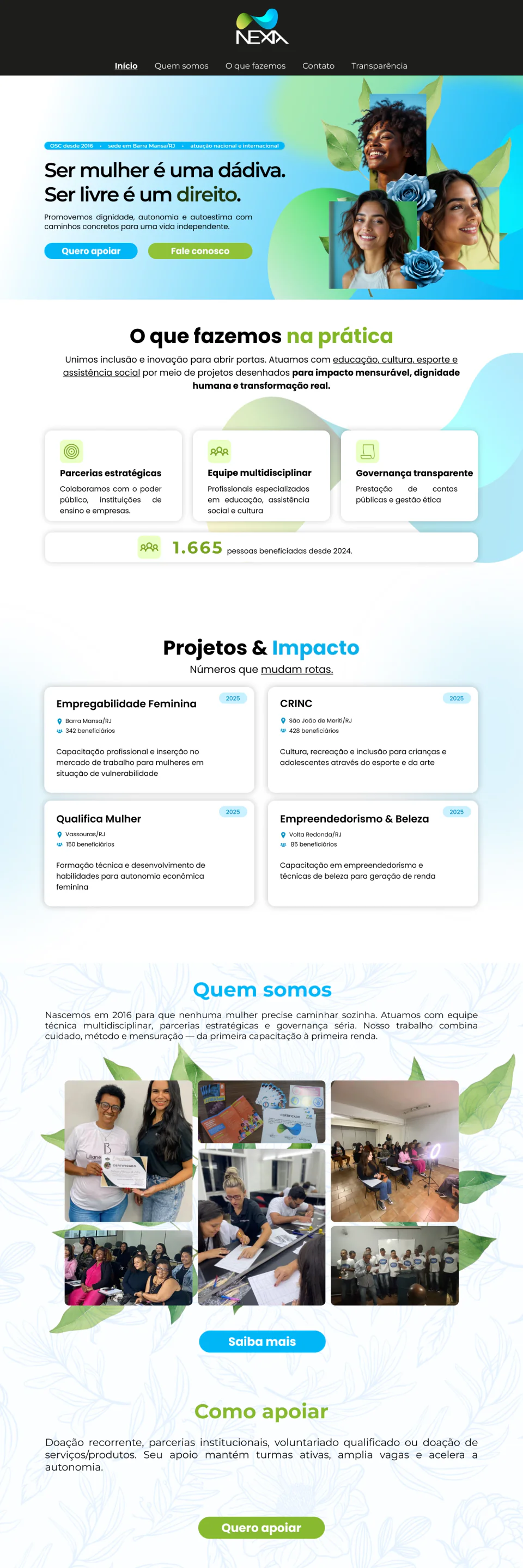 Site Instituto NEXA, OSC de educação, cultura e assistência social em Barra Mansa/RJ