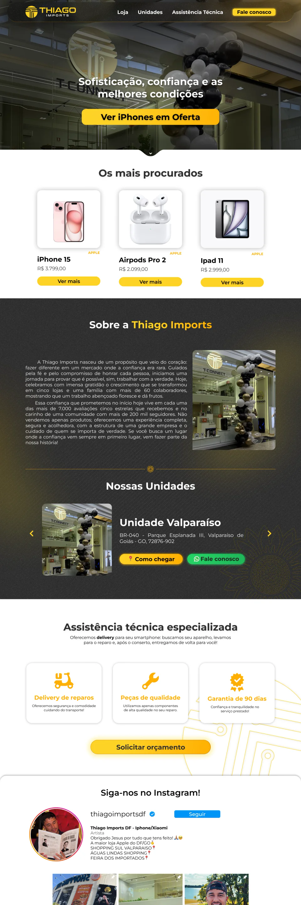 E-commerce Thiago Imports, iPhones and imported electronics in the Brasília area